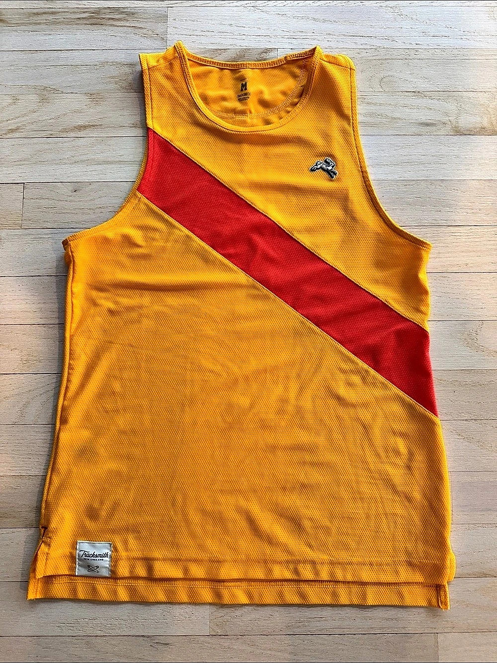 Tracksmith Van Cortlandt Singlet Athletic Tank Yellow & Red Medium